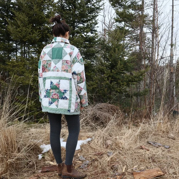 Upcycled Quilt Coat Vintage Handmade Blanket Patchwork Jacket M L XL - Picture 6 of 9